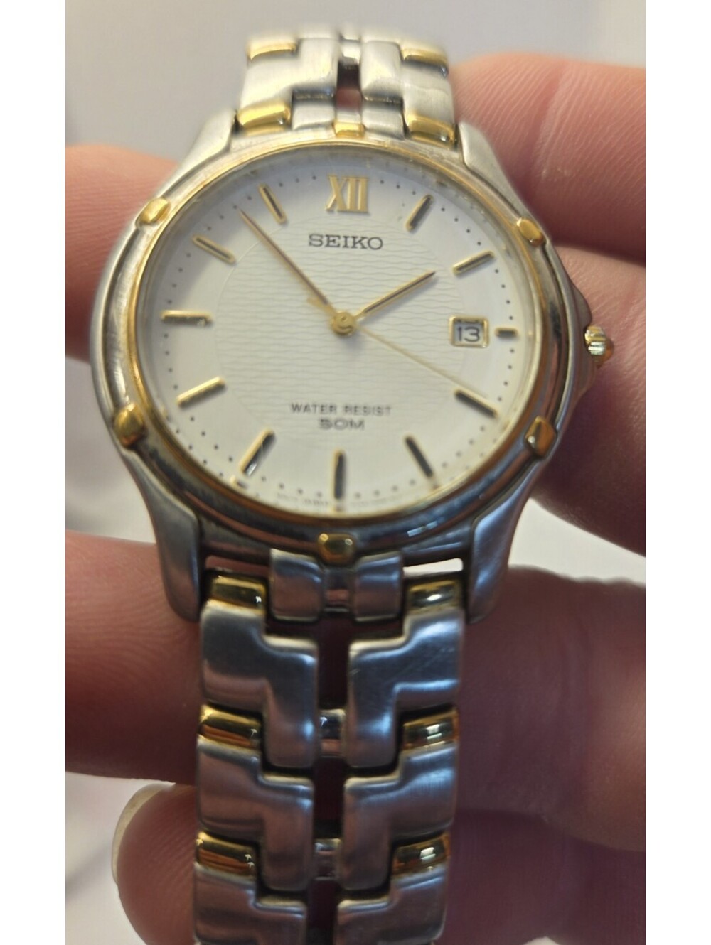 Seiko Men's Watch 7N43-0049 Quartz White Dial Date Two Tone Needs Battery